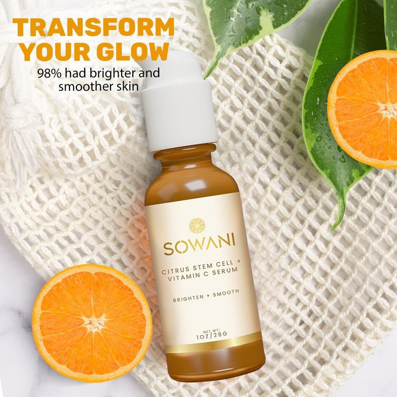 SOWANI Gentle Vitamin C Serum – Brightening & Hydrating with Citrus Stem Cells and Chamomile, Safe for Rosacea & Sensitive Skin, 1oz