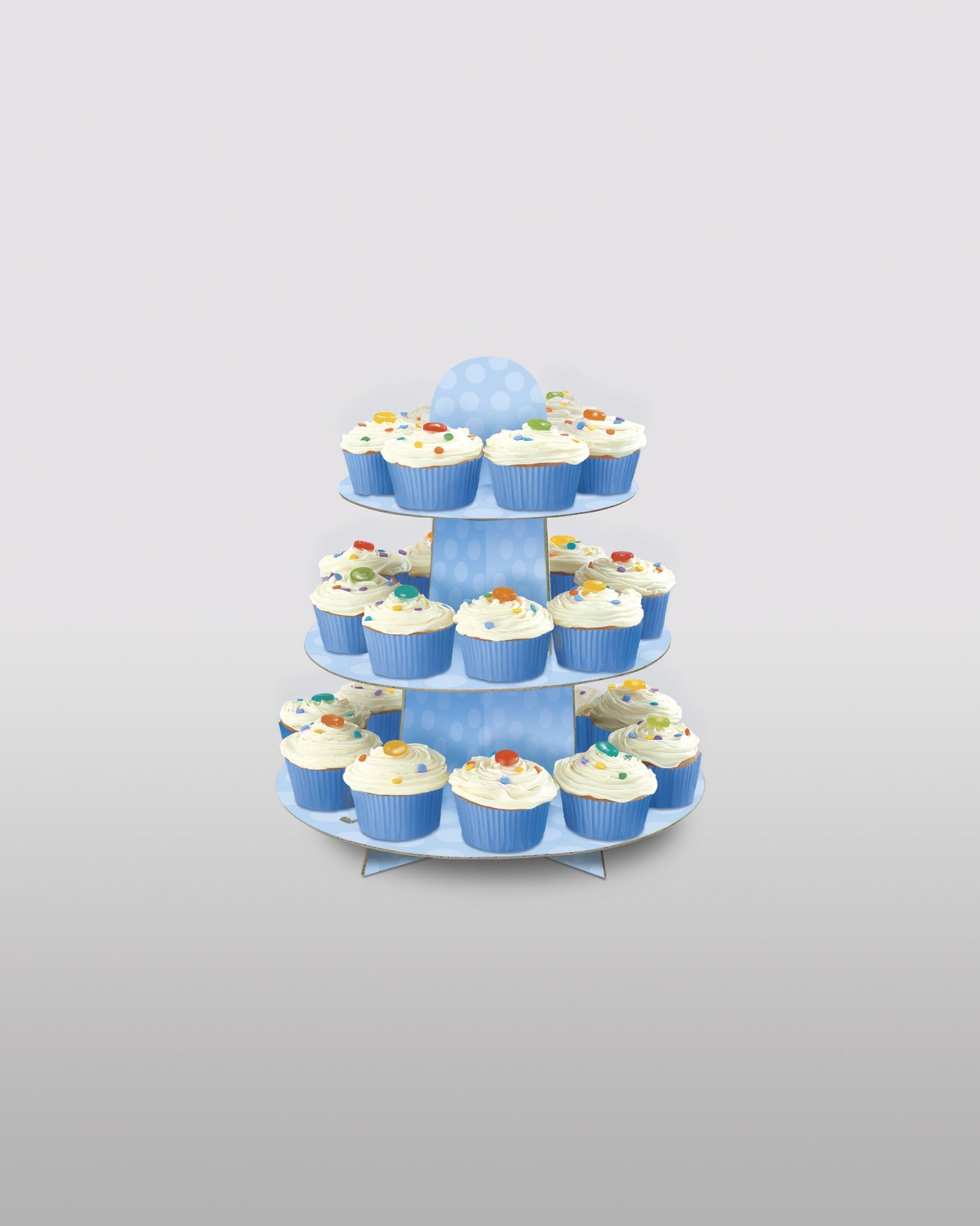 Baby Blue Cardboard Cupcake Stand - 12" (1 Count), Durable & Elegant Tiered Display - Perfect For Parties & Events