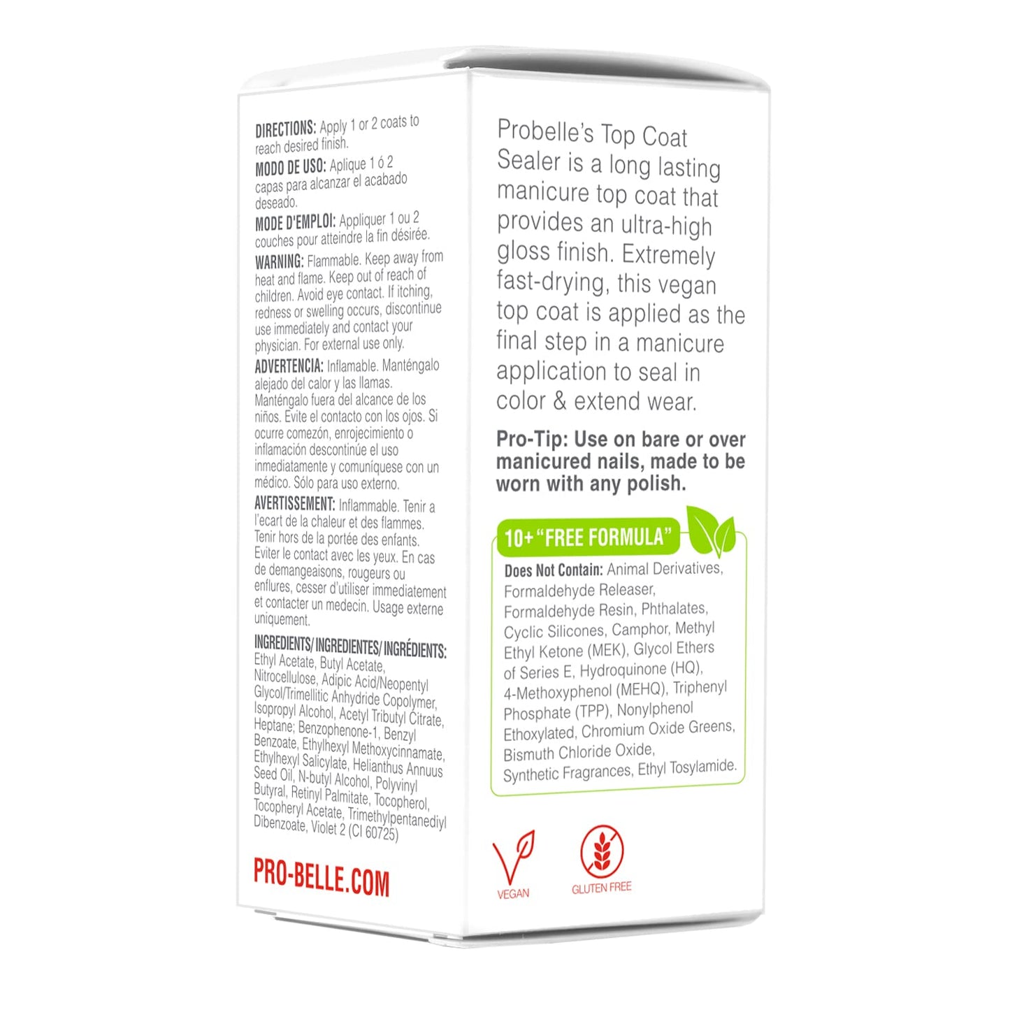 Probelle Top Coat Sealer, Quick Dry Nail Polish Top Coat, High Shine Glossy Nail Finish, Instantly Forms Clear Barrier For Enamel Protection, Fast Dry Manicure, Long Lasting Results, 0.5 fl oz/ 15 mL