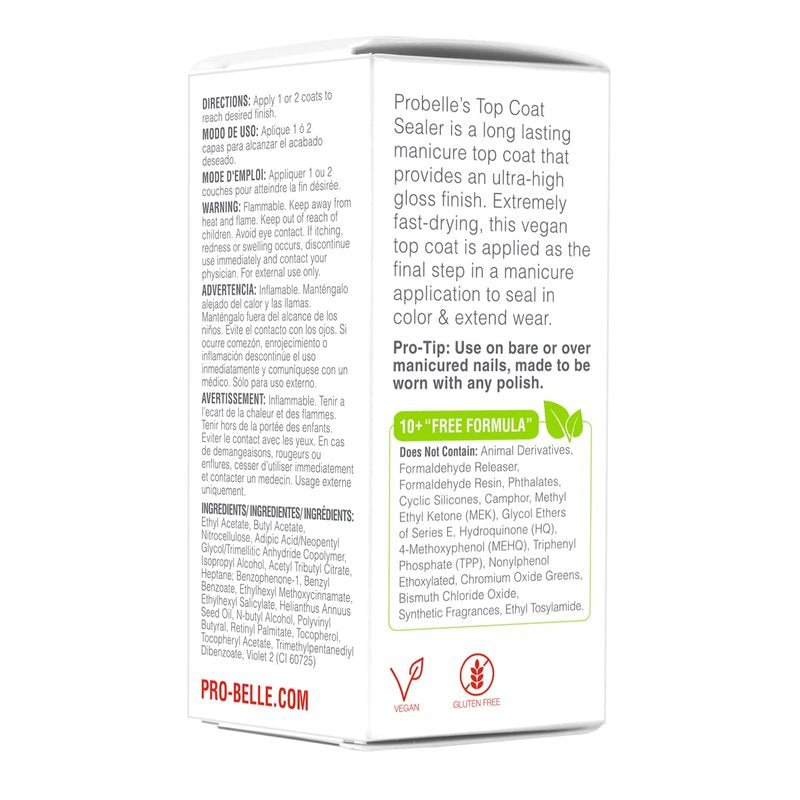 Probelle Top Coat Sealer, Quick Dry Nail Polish Top Coat, High Shine Glossy Nail Finish, Instantly Forms Clear Barrier For Enamel Protection, Fast Dry Manicure, Long Lasting Results, 0.5 fl oz/ 15 mL