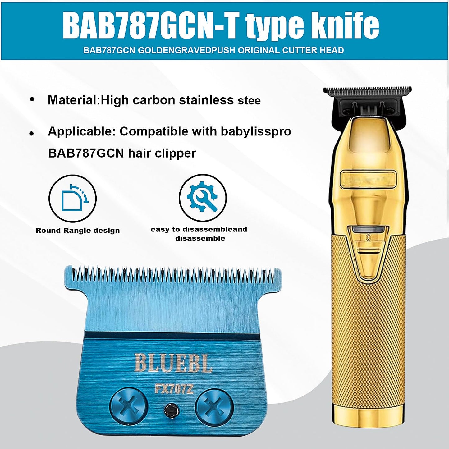 2 Pcs FX707Z DLC 2.0 Replacement Blades Head Compatible with BaByliss PRO Barberology Trimmer Blade,Zero-Gapped Replacement Trimmer Blade Compatible with BaBylissPRO FX787 & FX726 Trimmer(Blue)