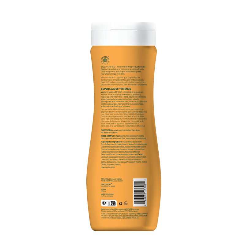 ATTITUDE Volume and Shine Hair Shampoo, EWG Verified, For Thin Hair, Naturally Derived Ingredients, Vegan and Plant Based, Soy Protein And Cranberries, 16 Fl Oz