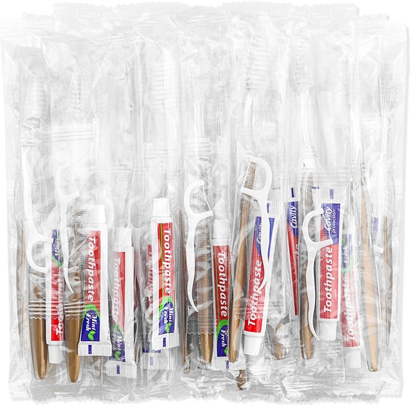 Disposable Toothbrushes with Toothpaste & Floss | 100-Pack Individually Wrapped Dental Kits for Travel & Hospitality