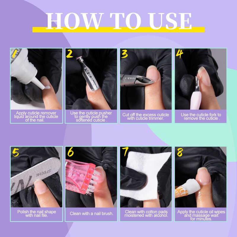 NXJ INFILILA Cuticle Kit, Manicure Kit for Women Cuticle Remover Liquid Cuticle Softener 3.38 oz, Cuticle Trimmer Cuticle Pusher, Cuticle Oil, 200PCS Nail Wipes with Nail Wipes, Gifts for Nail Care