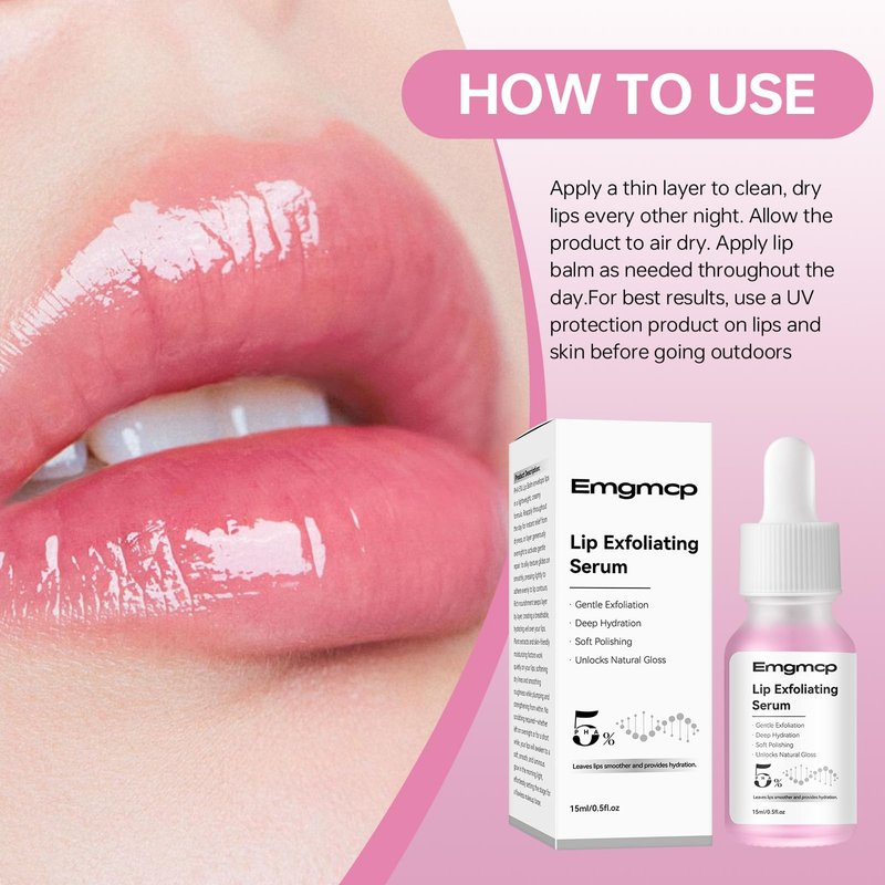 PHA 5% Exfoliating Lip Serum - Leave-On Lip Exfoliator & Moisturize for Dry, Cracked Lips - Hydrating & Moisturizing Serum - Vegan Cruelty-Free Overnight Primer - Smoother Softer Lips