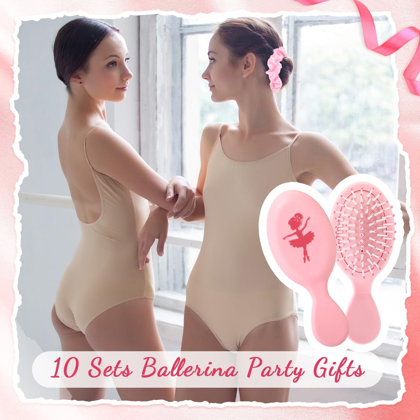 Shellwei 30 Pcs Ballerina Party Favors Include 10 Velvet Hair Scrunchies 10 Portable Comb 10 Ballet Thank You Cards Dance Recital Gifts for Summer Ballet Birthday Party Favors(Pink)