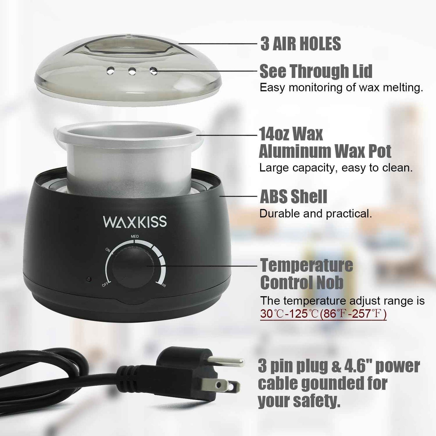 Waxkiss 14Oz Wax Warmer for Hair Removal, Professional Wax Melting Machine for Women Men With Aluminum Pot And See-Through Lid