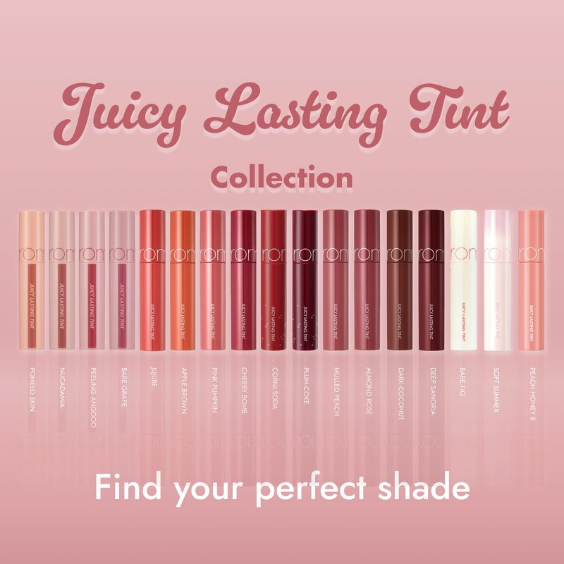 rom&nd Juicy Lasting Tint #18 Mulled Peach - K-Beauty Glossy Lip Stain | Hydrating, Long-Lasting, Non-Sticky Syrupy Finish | Natural Fruit-Inspired Coral Peach for All Skin Tones