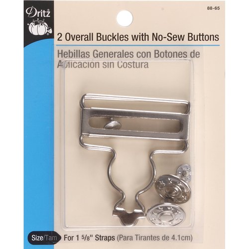 Dritz 88-65 Overall Buckles with No-Sew Buttons for 1-5/8-Inch, Nickle 2-Count