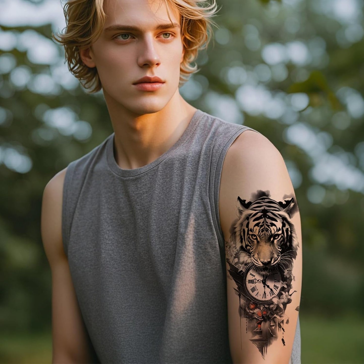 Realistic 3D Animal Temporary Tattoos Set - 40 Sheets for Men & Women, Includes Tigers, Wolves, Lions & Skull Designs