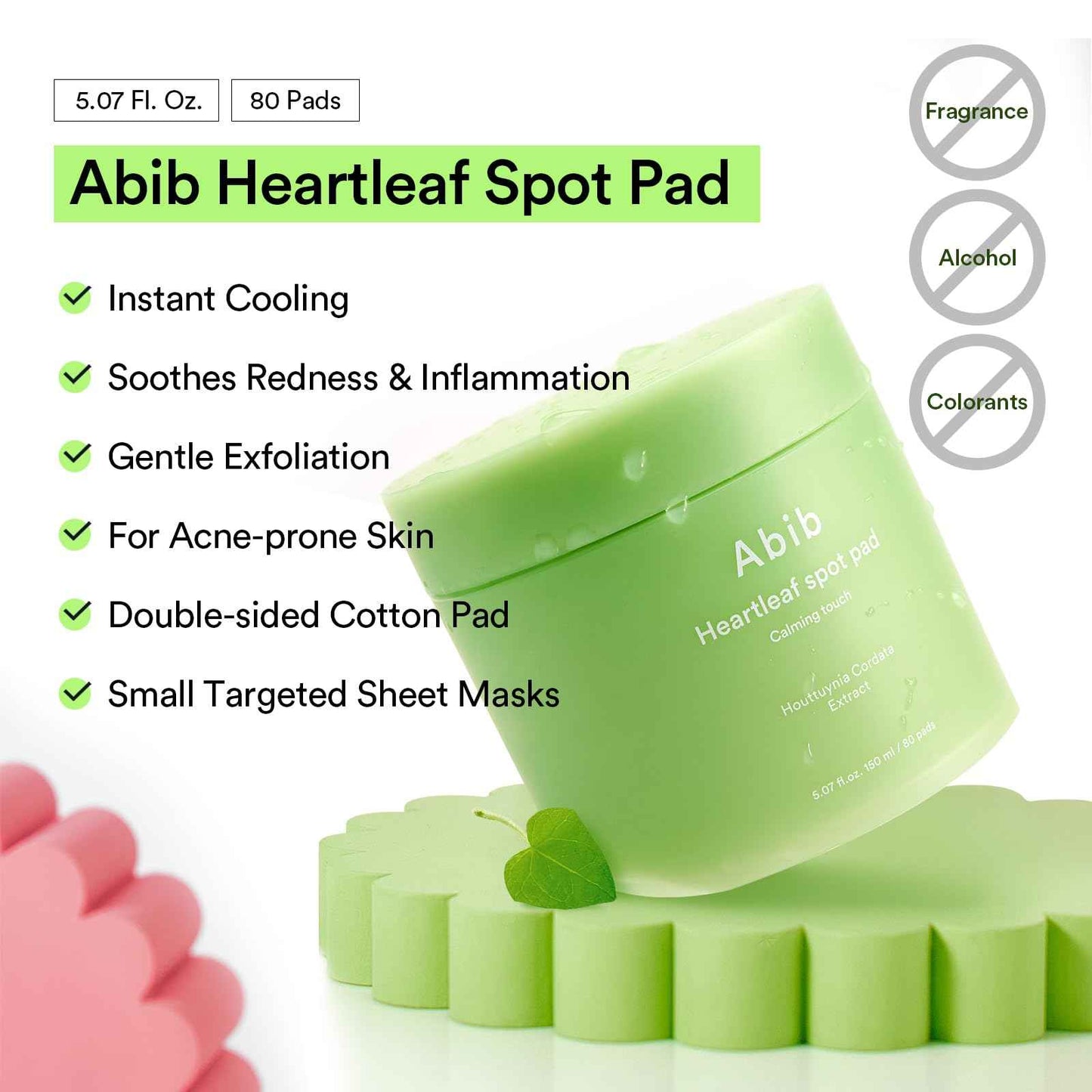 Abib Heartleaf Spot Pad Calming Touch 80pads 5.07 fl.oz. | Korean Acne Soothing Toner Pads for Face, Cleansing, Disposable, Exfoliant, Skin Care