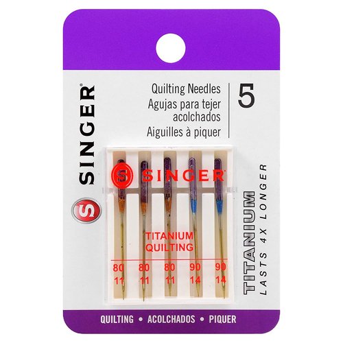 SINGER 04810 Titanium Universal Quilting Machine Needles, Assorted Sizes, 5-Count, Silver