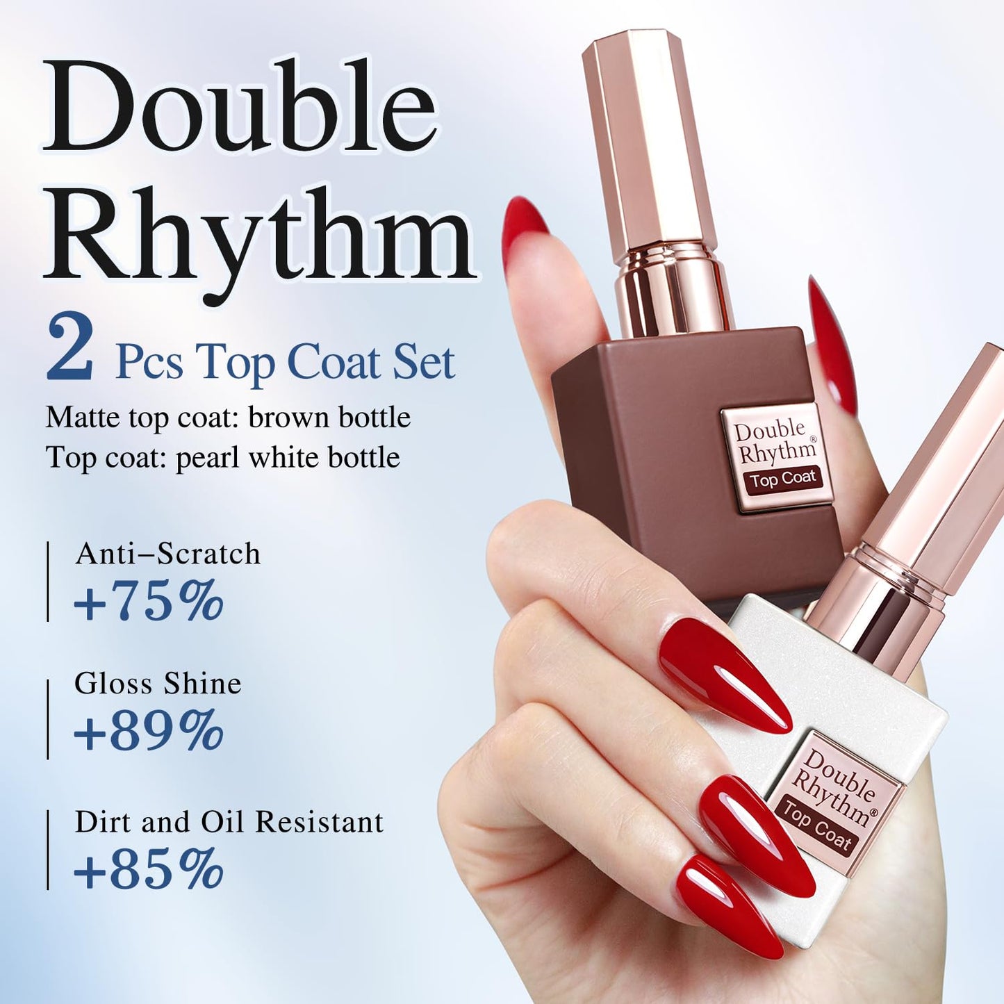 Double Rhythm 2 Pcs 15ML No Wipe Gel Top Coat and Base Coat Set Clear Glossy Gel Polish Kit Soak Off LED (Base and Top Coat)