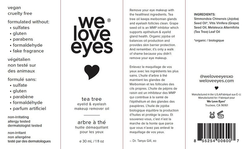 We Love Eyes - 100% All Natural Tea Tree Makeup Remover Oil - Effortlessly remove waterproof makeup and eyeliner - Made with Australian Tea Tree - Cruelty Free - Vegan