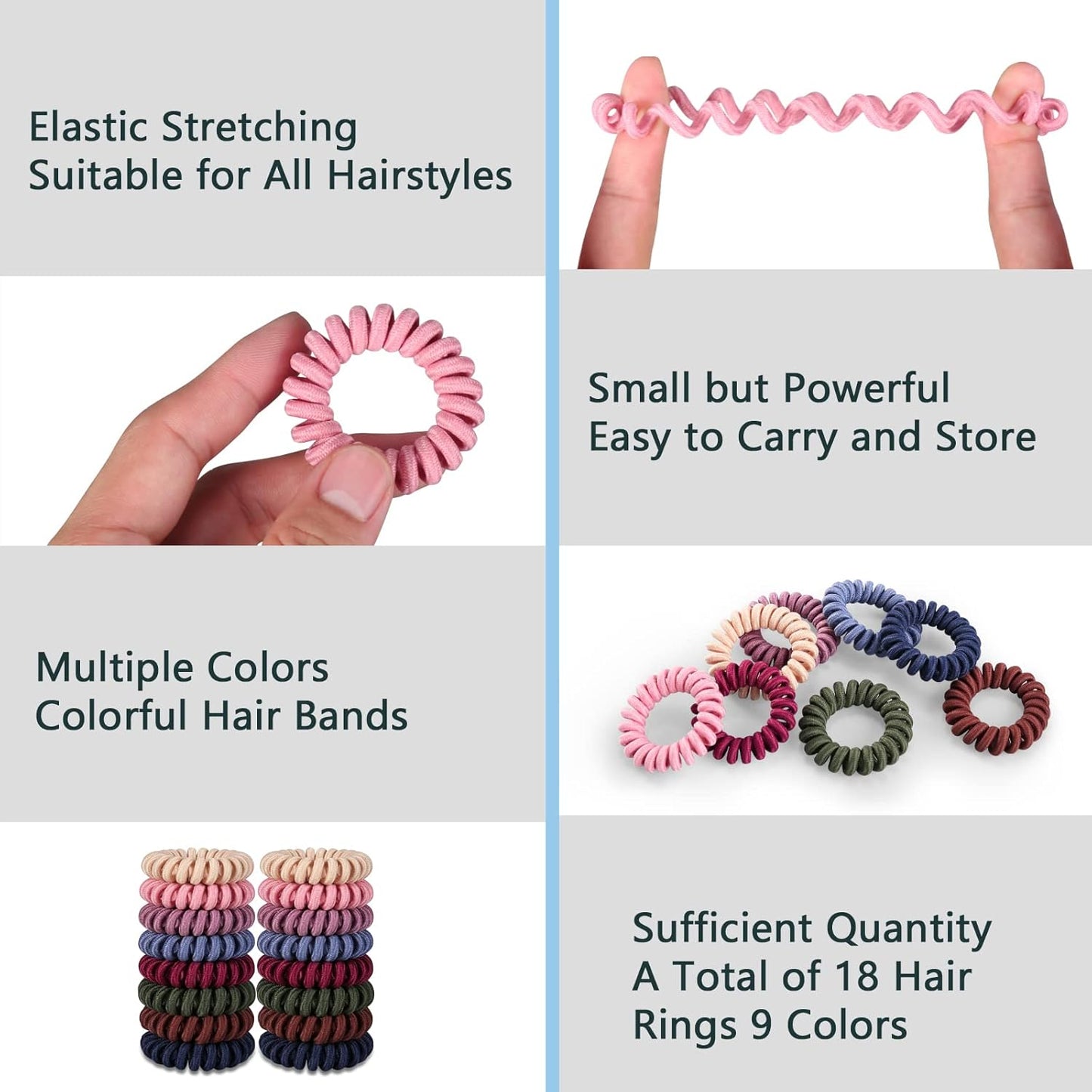 Hair Ties, 17 Pack Spiral Coils for Thick and Thin Hair - No Crease Ponytail Holders for Women and Children