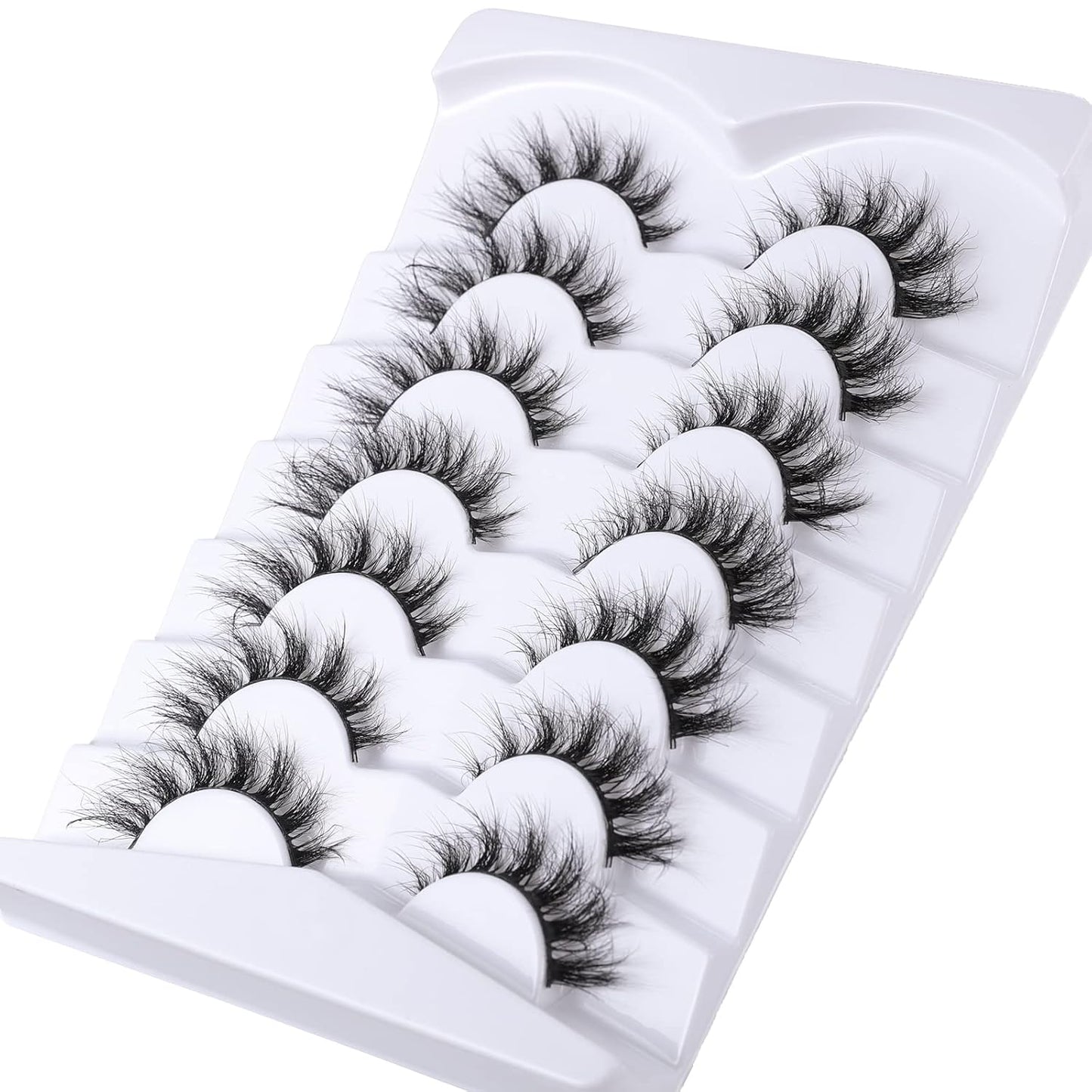 Lashes Eyelashes 8D Fluffy False Eyelashes Wispy Faux Mink Lashes Light Weight Fake Eyelashes Cat Eye Lashes 7 Pairs Pack, Black