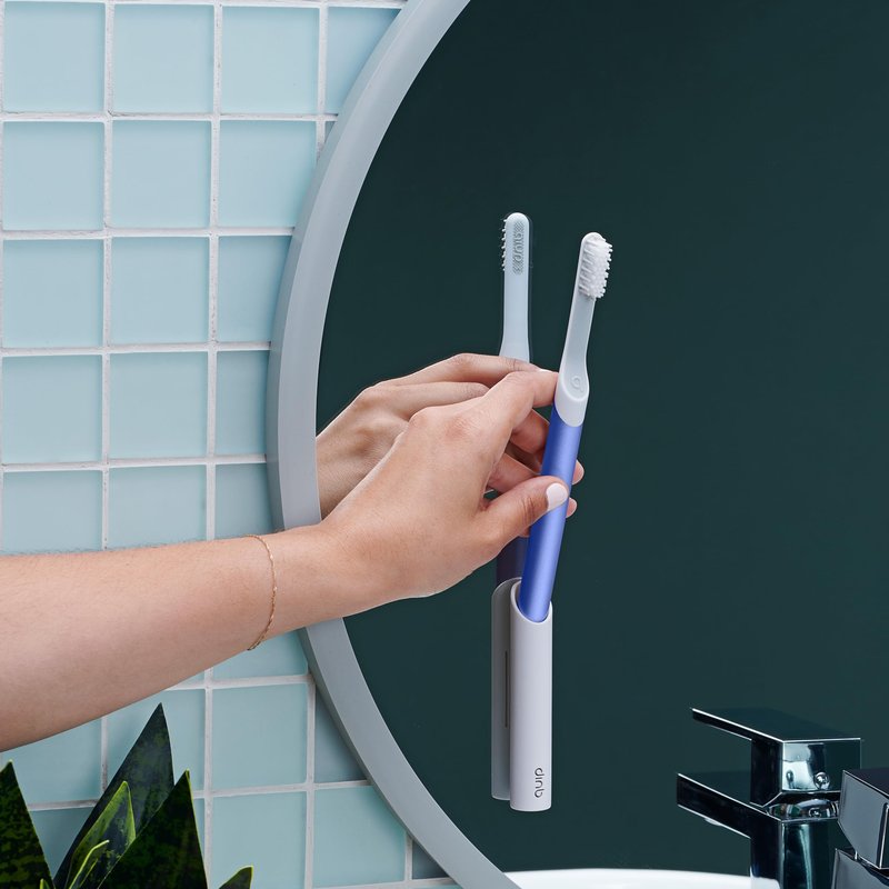 Quip Sonic Toothbrush for Adults with Timer - Includes Extra Brush Head and Travel Cover Mount - Electric, Soft Bristle Refill Head, Metal Handle, 3 Month Battery Life - Travel Toothbrush - Indigo