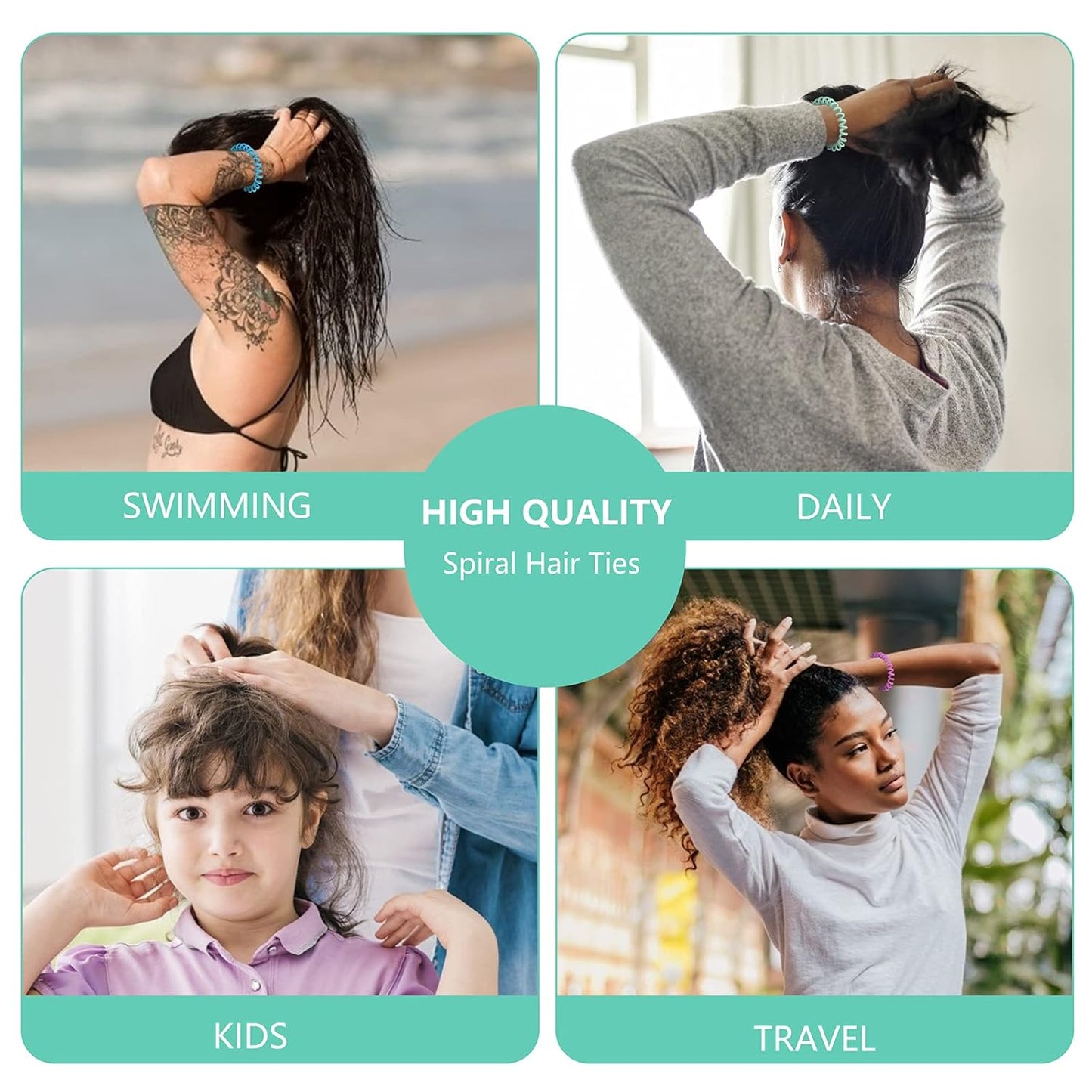 Hair Ties, 17 Pack Spiral Coils for Thick and Thin Hair - No Crease Ponytail Holders for Women and Children