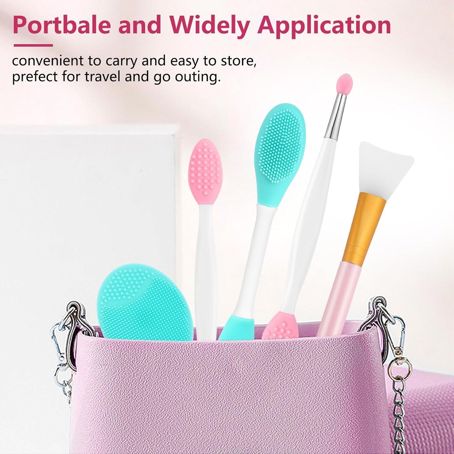 Silicone Face Scrubber, 2pcs Exfoliating Lip Brush, 2pcs Face Cleansing Brush & Silicone Facial Mask Brush Exfoliator Blackhead Skin Care Tool
