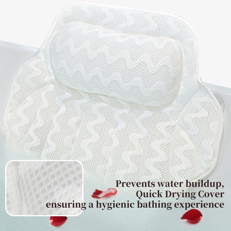 Super Thick Bath Pillow, Soft and Comfortable Bath Pillow, 4D mesh Fabric and 6 Non-Slip Suction Cups, Used for Bathtub Head and Neck Support to Relax Family spa hot tub Essentials, Ladies Bath Gift