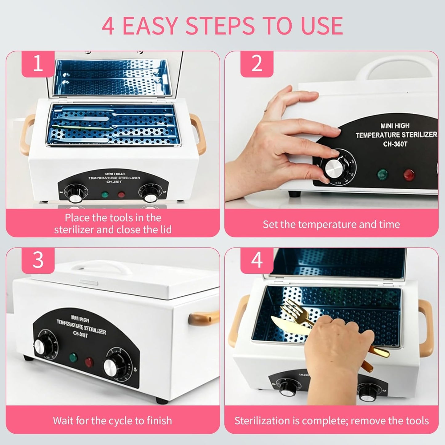 High Temperature Autoclave Sterilizer Machine - 1.5L 110V 300W with Timer for Nail & Beauty Tools