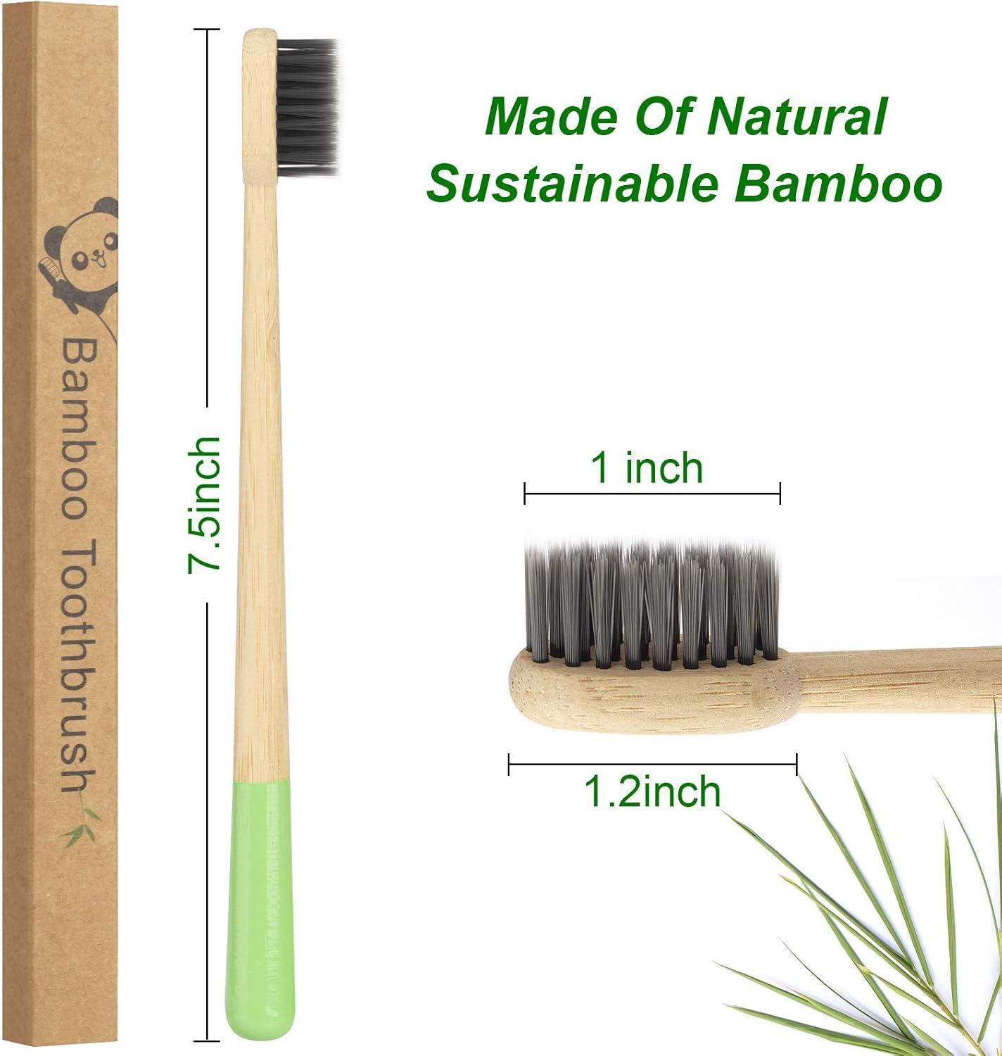 Biodegradable Bamboo Toothbrushes, 10 Piece BPA Free Soft Bristles Toothbrushes, Natural, Eco-Friendly, Green and Compostable