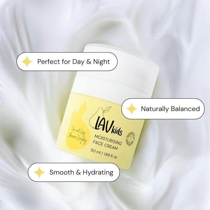 LAV KIDS Face Moisturiser - Jojoba Oil & Shea Butter Formula | Gentle Cream for All Skin Types, 50ml