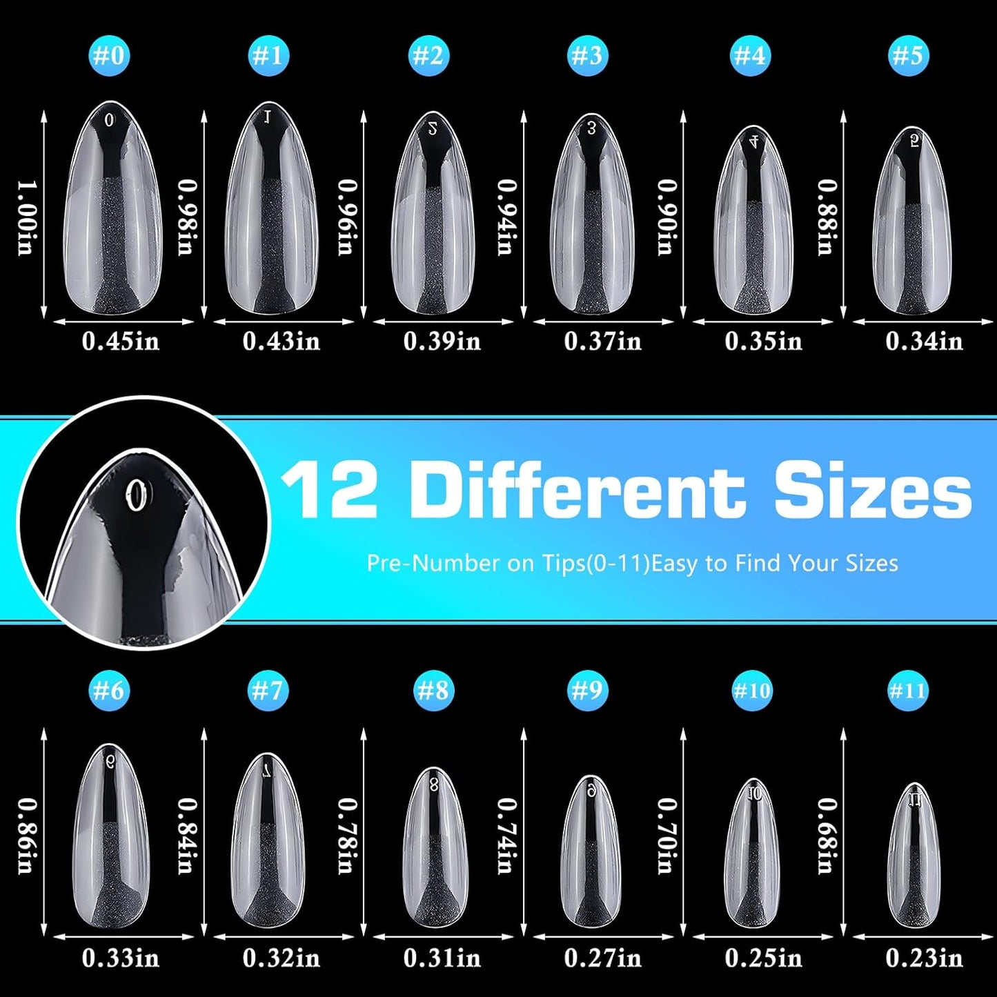 240pc Square Gel Nail Tips Medium Fake Nails for Press on Nails Clear Acrylic Nails Tips, 12 Size Full Cover Nail tips Square Soft Gel Nail Tips False Nails Extension Artificial Fingernails