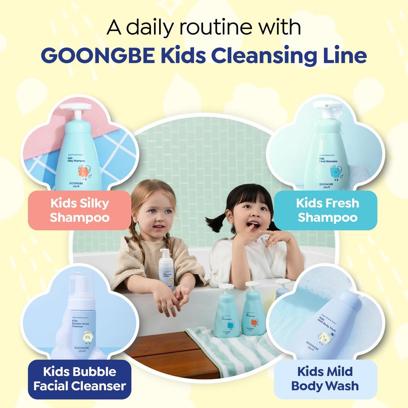 GOONGBE Kids Body Wash – Tear-Free Tested Gentle Pump Foam for Sensitive Skin – Low pH Hydrating Cleanser with Ceramide, Panthenol & Amino Acids – Allergen-Free Scent – Korean K-Beauty, 10.1 fl oz