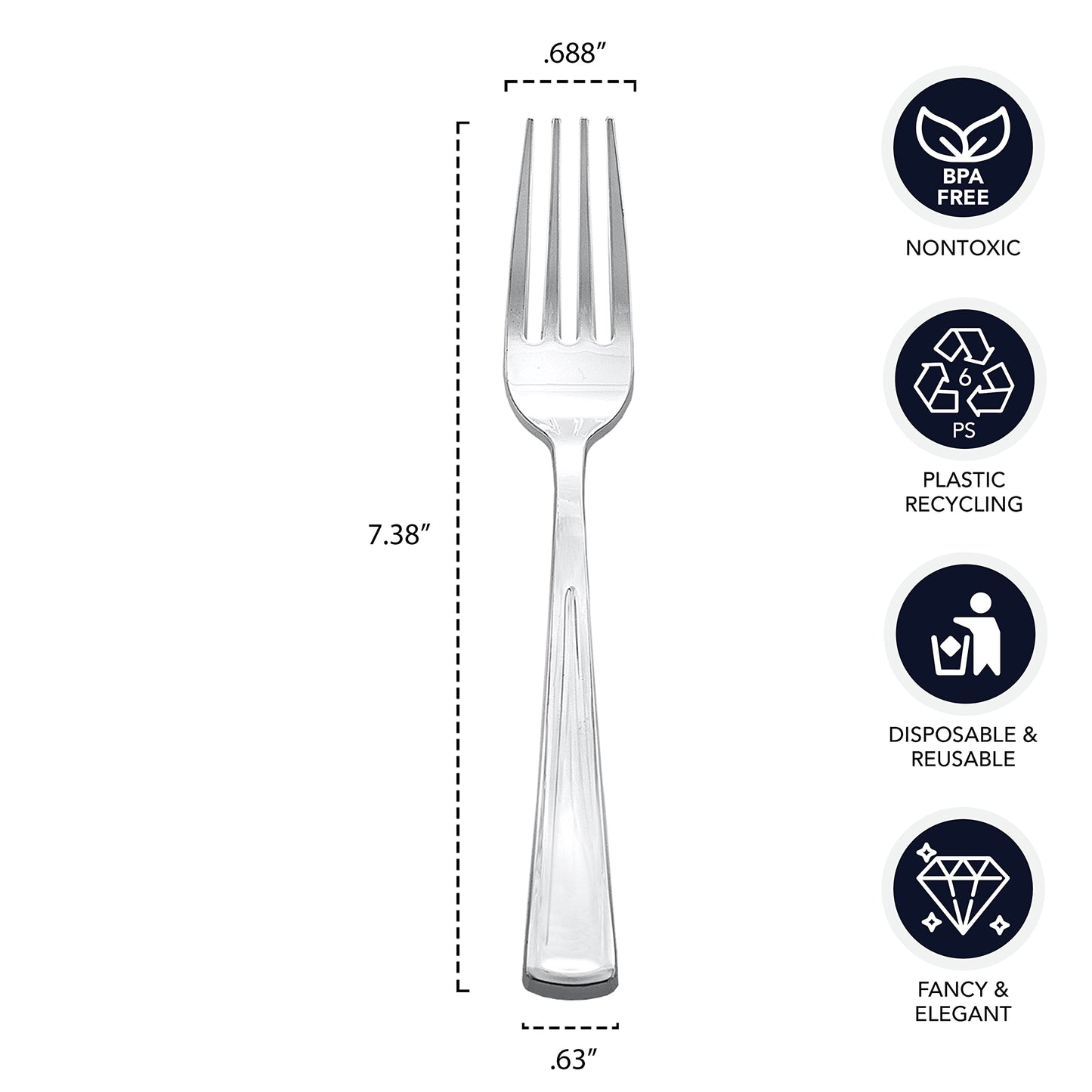 Party Essentials 50Count Hard Plastic Forks, Shiny Silver