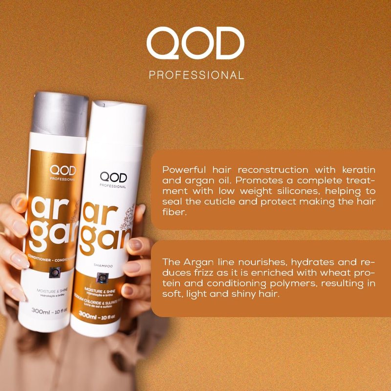 QOD PRO Argan Hair Care Set – Shampoo, Conditioner & Argan Oil Serum, Deep Hydration, Frizz Control & Shine for Dry, Damaged Hair, Total 660ml / 22.2 fl.oz