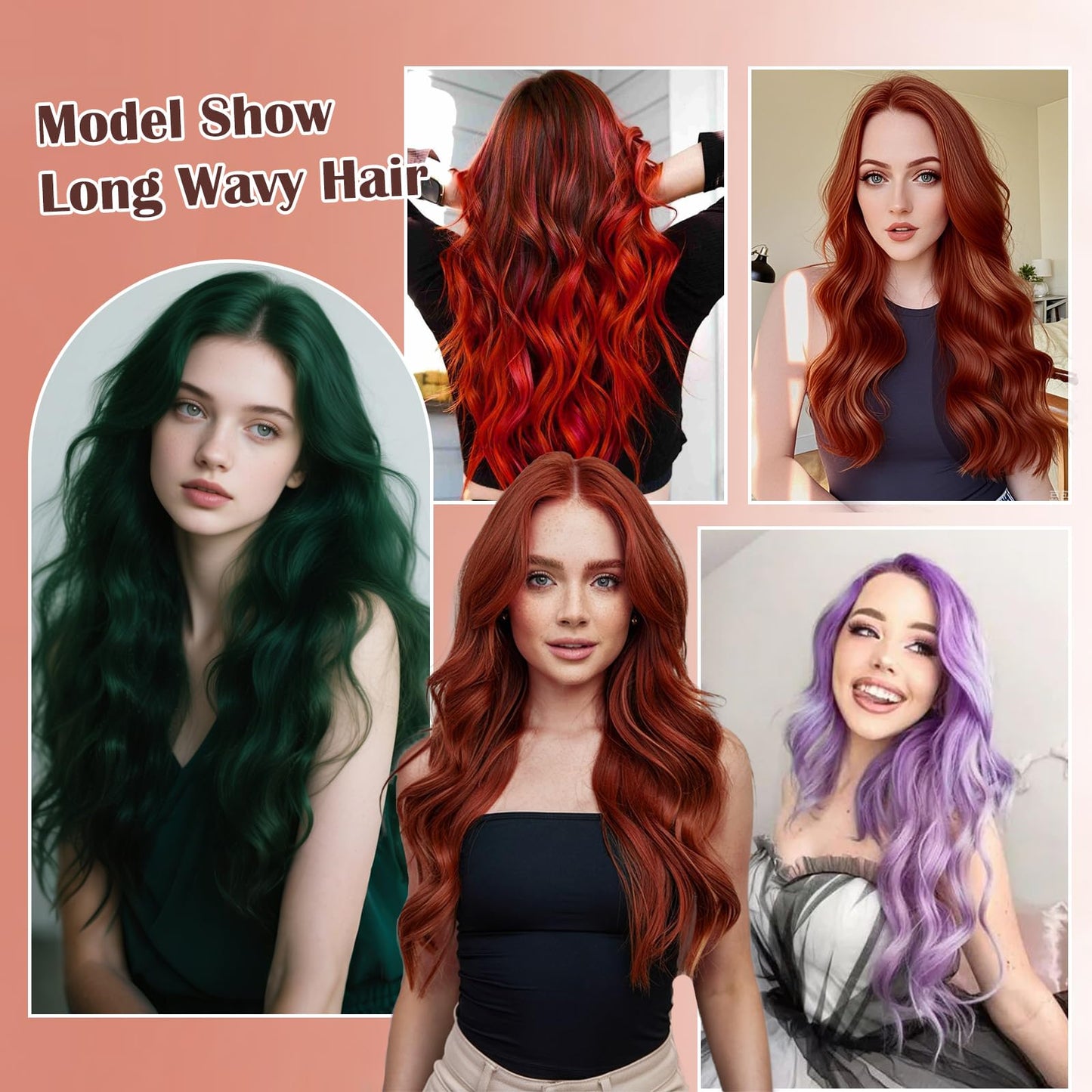 Angzon Long Red Wavy Wig for Women 26 Inch Ombre Red Middle Part Curly Synthetic Hair Wig Natural Look Heat Resistant Fiber for Daily Party Use