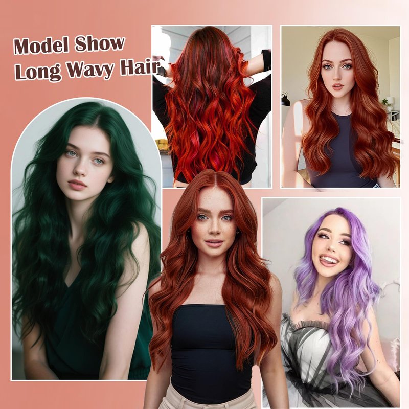 Angzon Long Red Wavy Wig for Women 26 Inch Ombre Red Middle Part Curly Synthetic Hair Wig Natural Look Heat Resistant Fiber for Daily Party Use