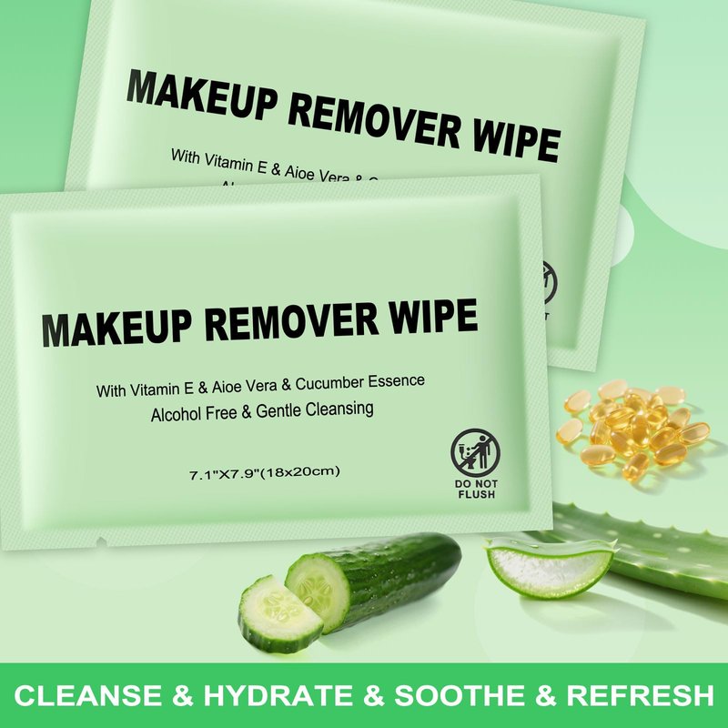 Makeup Remover Wipes Individually Wrapped, 300 Pcs Facial Cleansing Towelette Travel Size, Alcohol-Free, Gentle for Removing Makeup, Oil, Dirt
