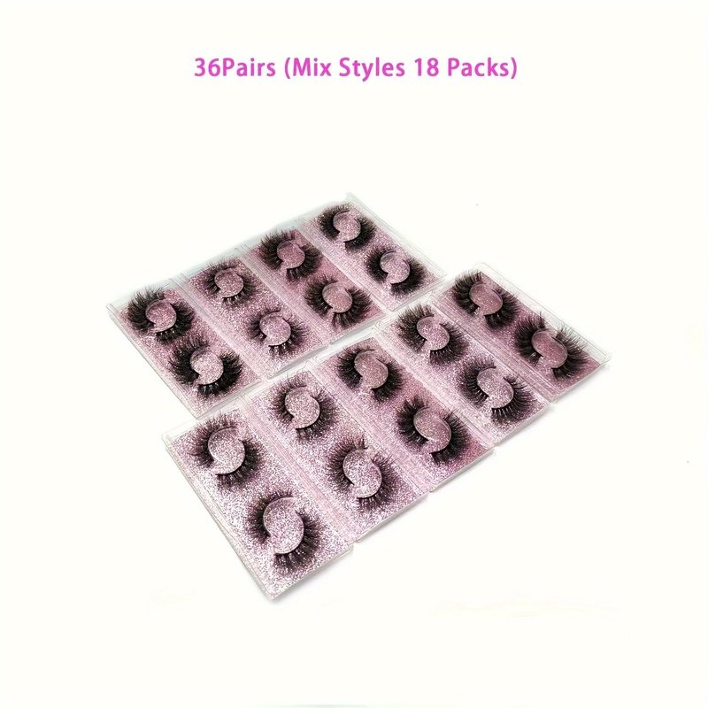 36 Pairs Natural Mink 3D False Eyelashes - Fluffy Bulk Lashes for Stunning Volume