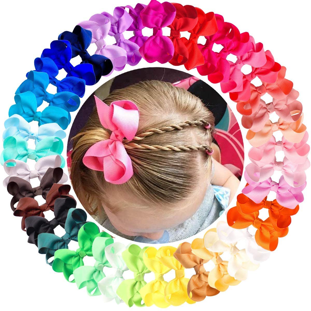 40Pcs 3 inch Hair Bows for Girls Grosgrain Ribbon Toddler Back to School Hair Accessories with Alligator Clips for Baby Girls Kids in Pairs