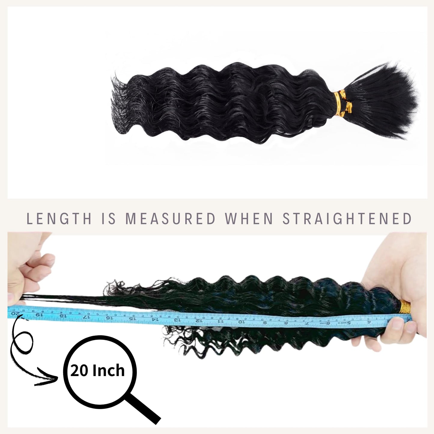 Pre-Divided Human Braiding Hair for Curly Boho Braids Bulk Pre-streached Deep Water Wave bulk Braiding Hair for Boho Braids Wet and Wavy Hair Extensions(4# 14" -85g)