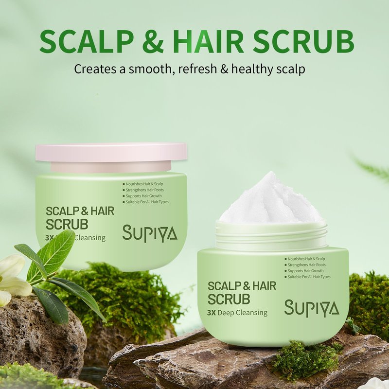 SUPIYA Exfoliating Scrub for Deep Cleanse - Natural Scalp Scrub Shampoo for Men & Women, Gently Exfoliation & Hydration, Making Hair Thicker and Stronger, 8.8oz