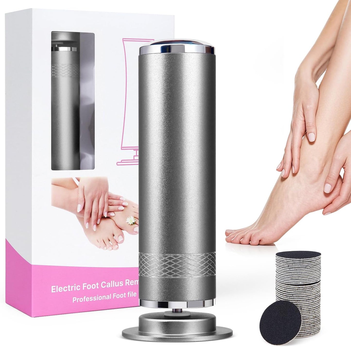 Electric Foot Callus Remover, Upgrade Electric Foot File Callus Remover for Feet, Adjustable Speed Foot File with 60 Pcs Sandpaper Discs, Foot Scrubber for Cracked, or Tough Skin and Calluses, Pink