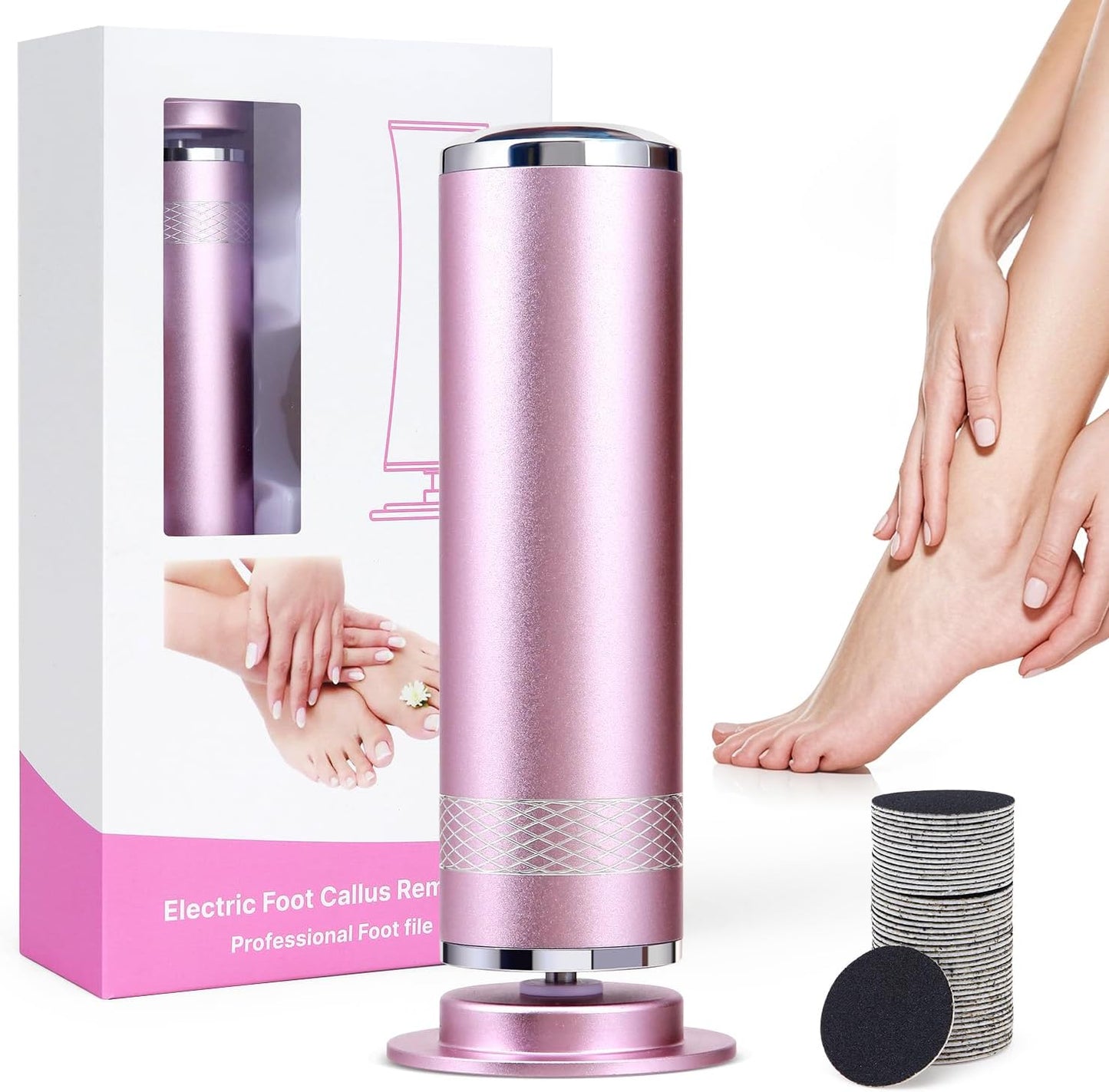 Electric Foot Callus Remover, Upgrade Electric Foot File Callus Remover for Feet, Adjustable Speed Foot File with 60 Pcs Sandpaper Discs, Foot Scrubber for Cracked, or Tough Skin and Calluses, Pink