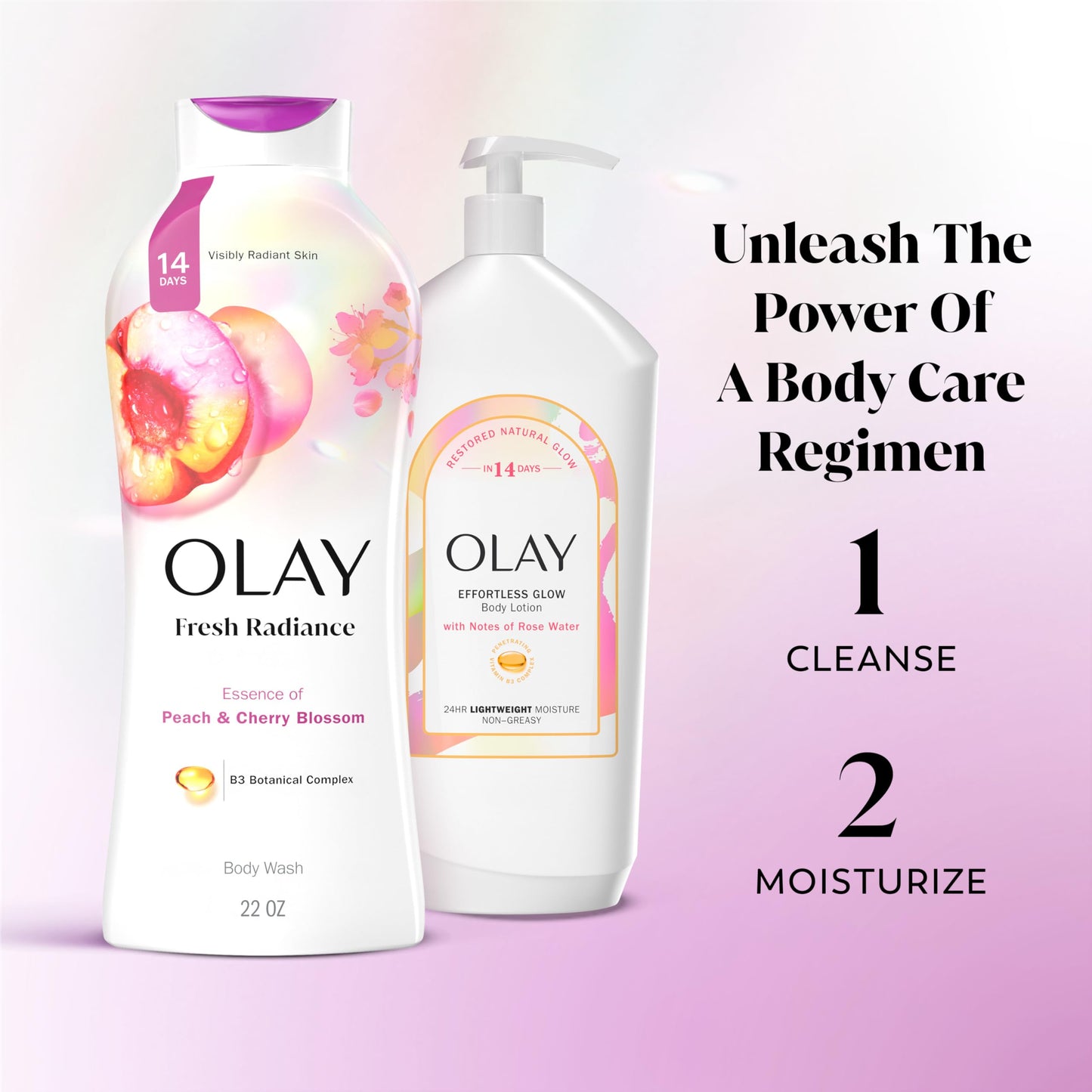 Olay Body Wash for Women, Fresh Radiance, Refreshing & Renewing, Made with Plant Based Cleansers, B3 Botanical Complex, For All Skin Types, Peach & Cherry Blossom Scent, 22 fl oz (Pack of 4)