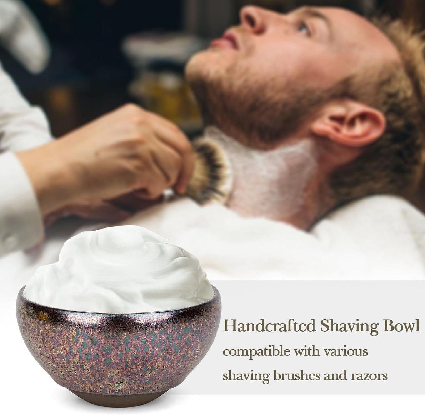 Ceramic Shaving Bowl for Men - Jian Zhan Glaze Wet Shave Mug | Purple Lathering Bowl