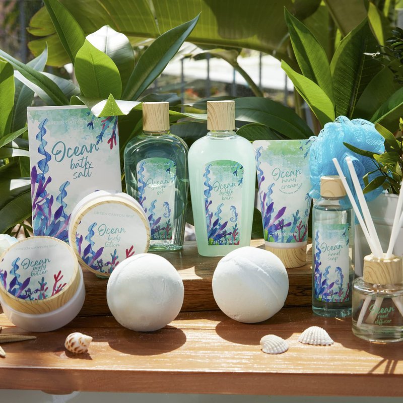 Spa Gift Basket for Women - 12-Piece Ocean Spa Set with Bubble Bath & Body Lotion | Perfect Valentine's Gift