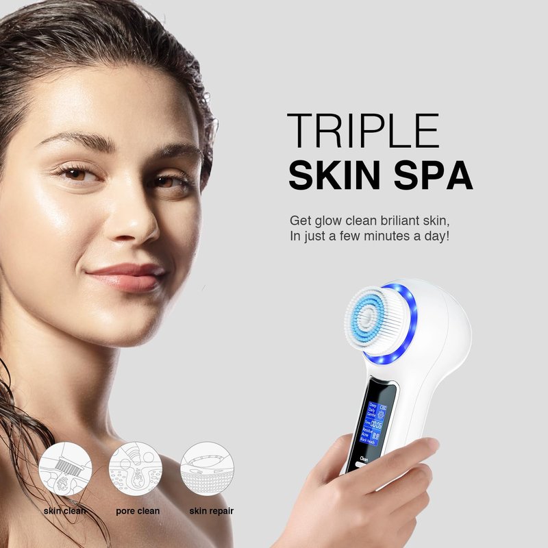UMICKOO 3 in 1 Facial Cleansing Brush & Blackhead Remover, Rechargeable Face Scrubber with LCD Screen, IPX7 Waterproof, Deep Pore Cleaning, Exfoliating & Massaging for All Skin Types