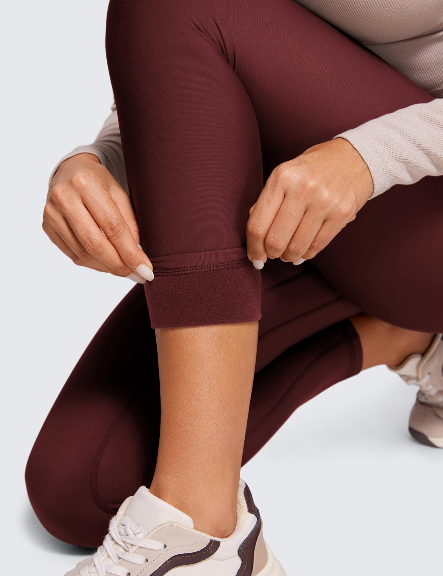 CRZ YOGA Womens High Waisted Fleece Lined Leggings 25 inches - Winter Warm Thick Thermal Soft Workout Yoga Pants Red Merlot Medium