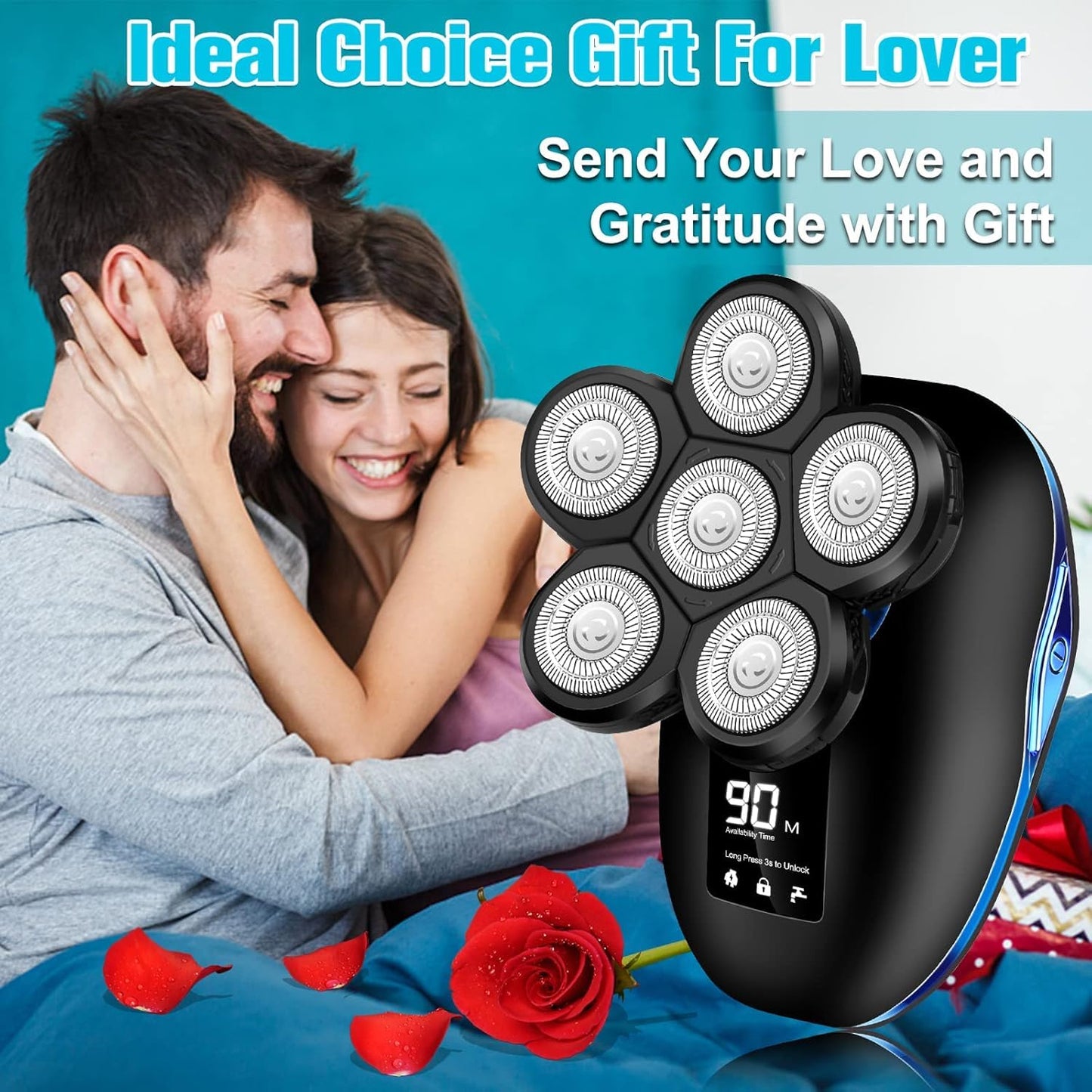 Sakioo Head Shaver, Upgrade 6 in 1 Electric Head Shaver for Bald Men, IPX7 Waterproof Cordless Rotary Razor with LED Display, Face Head Shaver with Nose Hair Sideburns Trimmer