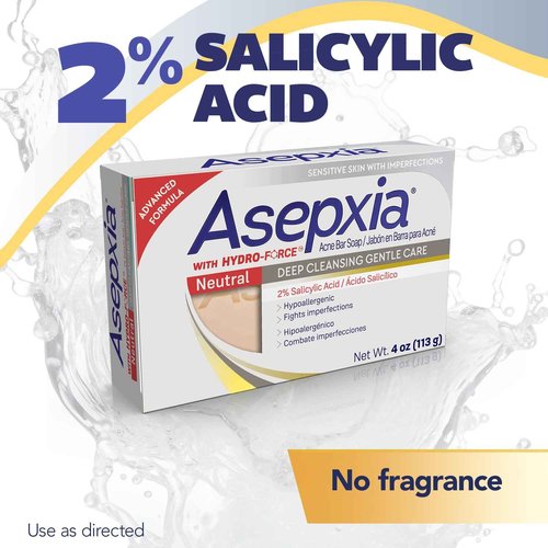 Asepxia Acne Treatment Neutral Hypoallergenic Bar Soap | 2% Salicylic Acid Cleanser, Removes Impurities & Excess Oil, Soothes Skin with Natural Botanical Extracts, Daily Use, Face Wash, 4 Oz, 5-Pack