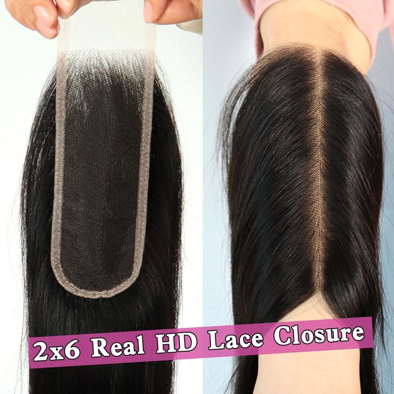 Mnador 2x6 Skinlike Real HD Lace Closure Deep Parting Straight Human Hair, 0.095mm Ultra-thin HD Lace, Tiny Knots, Brazilian Virgin Hair Closure, Pre-plucked with Natural Hairline, 12inch