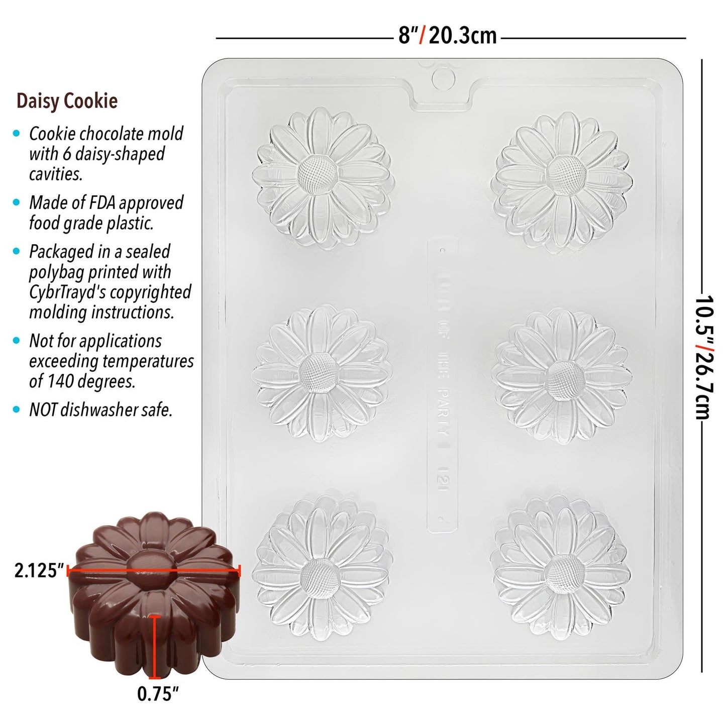 Cybrtrayd Life of the Party Daisy Cookie Flower Soap Chocolate Candy Mold in Sealed Protective Poly Bag Imprinted with Copyrighted Cybrtrayd Molding Instructions
