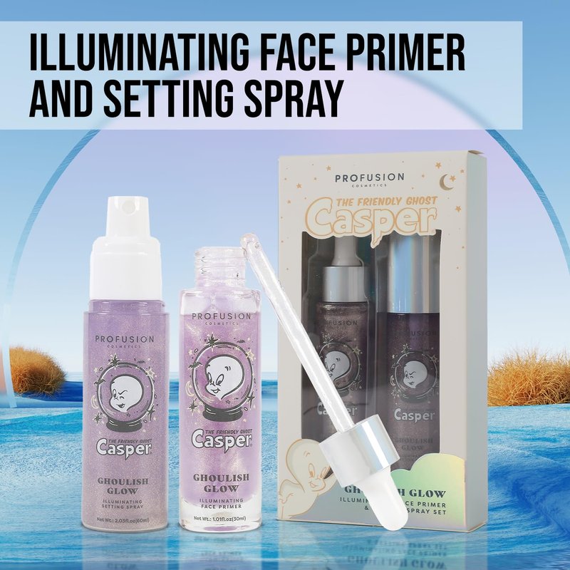Profusion Cosmetics Ghoulish Glow Illuminating Face Primer Moisturizing and Refreshing Long Lasting Makeup Setting Spray, Natural Look With Advanced Glowing Skin